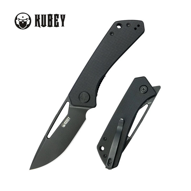 Kubey Thalia Folding Knife Black G10 Handle 14C28N Drop Point Plain Edge Blackwash Finish KU331S