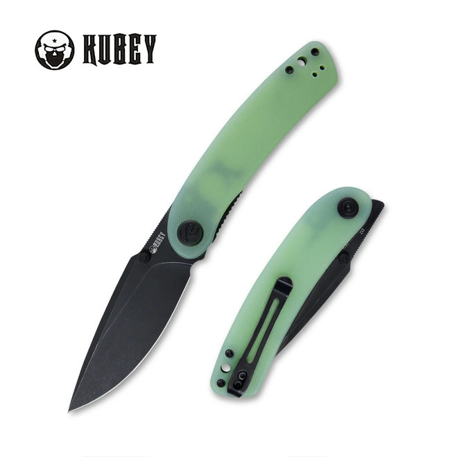 Kubey Momentum Folding Knife Jade G10 Handle D2 Drop Point Plain Edge Darkwash Finish KU344C