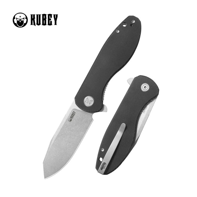 Kubey Master Chief Folding Knife Black Micarta Handle 14C28N Reverse Tanto Plain Edge Beadblast Finish KU358K