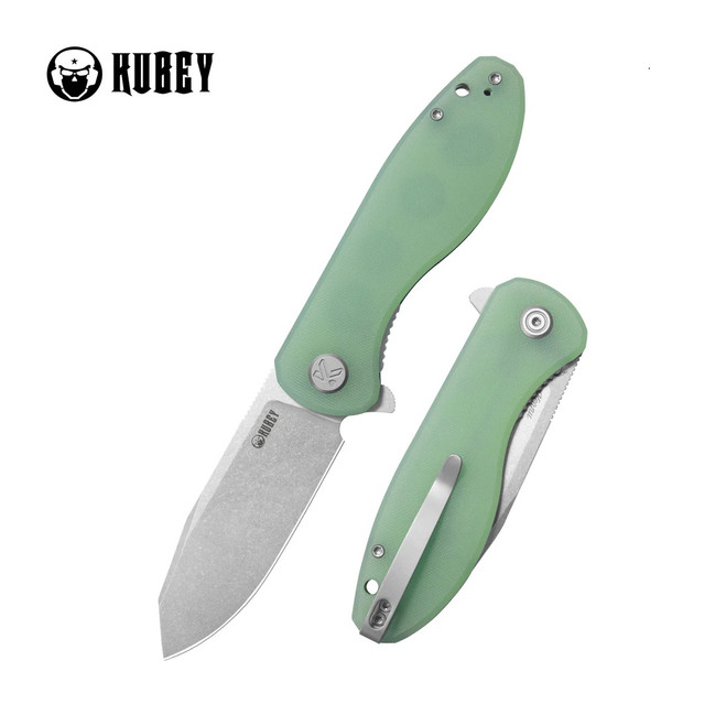 Kubey Master Chief Folding Knife Jade G10 Handle 14C28N Reverse Tanto Plain Edge Beadblast Finish KU358L