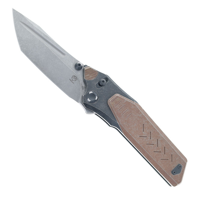 Poikilo Folding Knife Pearlescent Brown/Black Stonewash Titanium Handle M398 Blade TAS-CYBERKUZA-S2-A (No Holes)