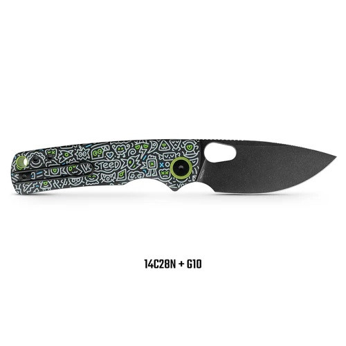 Vosteed Porcupine Folding Knife Black Doodle Monster G10 Handle
