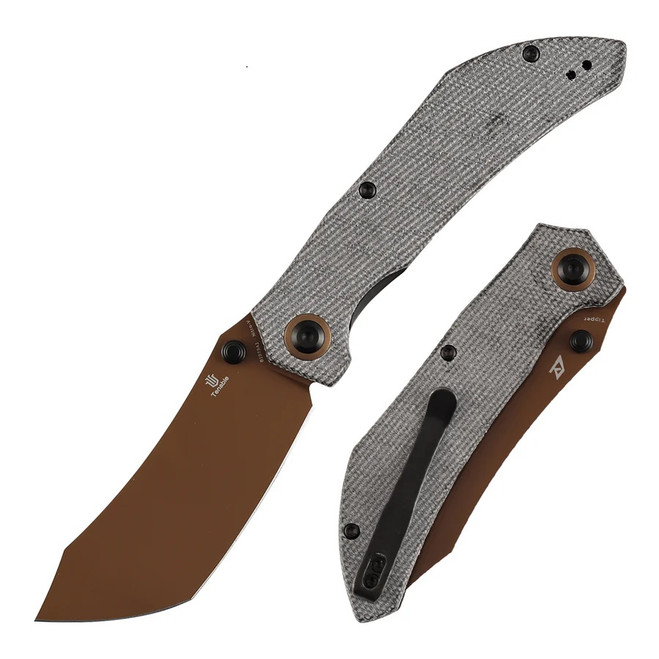 Tenable Tipper Folding Knife Black Micarta Handle Nitro-V Cleaver Plain Edge Rose Gold Finish B1079A1