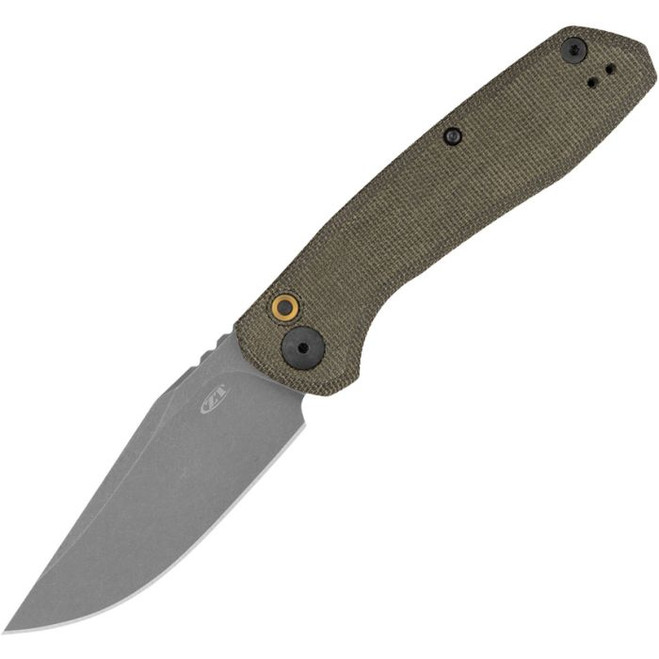 Zero Tolerance Auto Knife Olive Canvas Micarta/Stonewash Titanium Handle Cru-Wear Clip Point Plain Edge Gray Stonewash Finish 0512OL