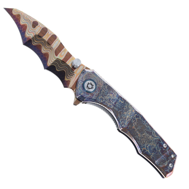 SixLeaf Folding Knife Color Titanium Handle Dragon Scale Pattern Damascus Plain Edge SixLeaf SL-96-4-Dragon