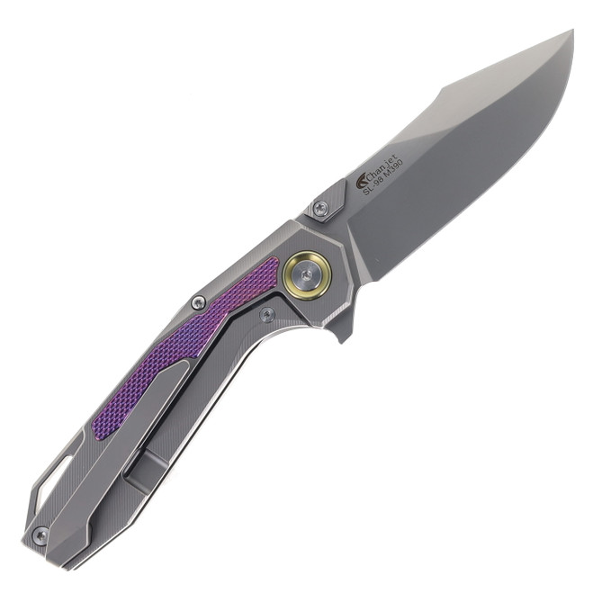 シモツケ　NEO BLAD SPIRIT typeZV 90ms 未使用 SixLeaf Folding Knife Purple Titanium Handle M390 Plain Edge SL-98