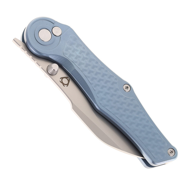SixLeaf Folding Knife Blue Titanium Handle 14C28N Plain Edge SL-99-TC4