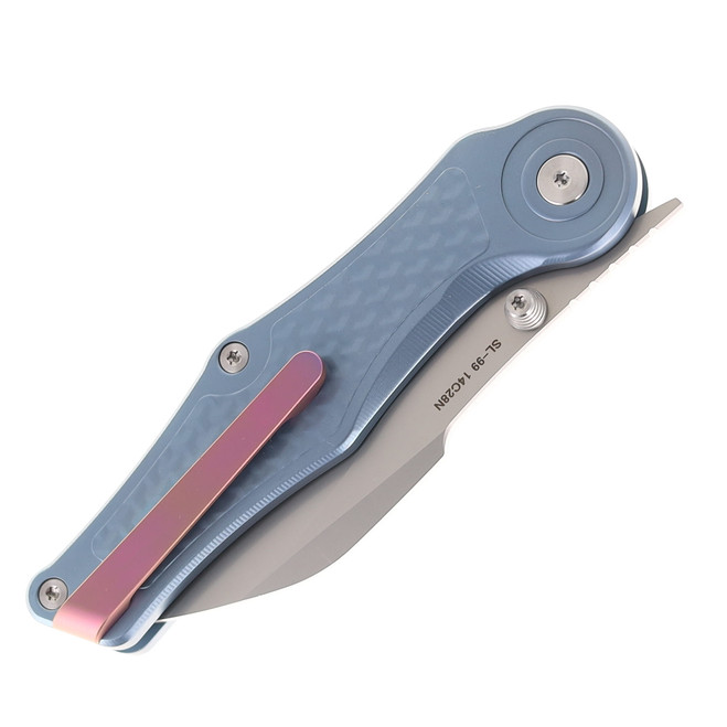 SixLeaf Folding Knife Blue Titanium Handle 14C28N Plain Edge SL-99-TC4
