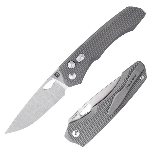 Real Steel Griffin Ultimatum Folding Knife Gray Titanium Handle Vanax Plain Edge Satin Finish 7131T1