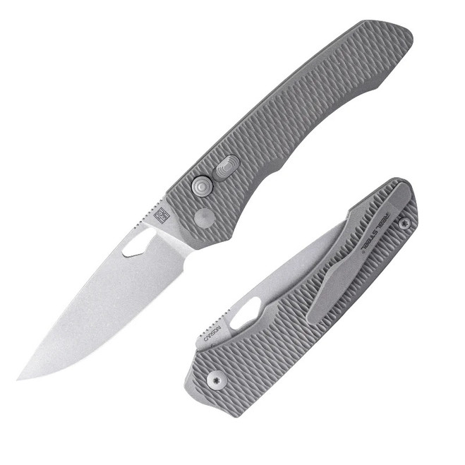 Real Steel Griffin Ultimatum Folding Knife Gray Titanium Handle Vanax Plain Edge Stonewash Finish 7131T2