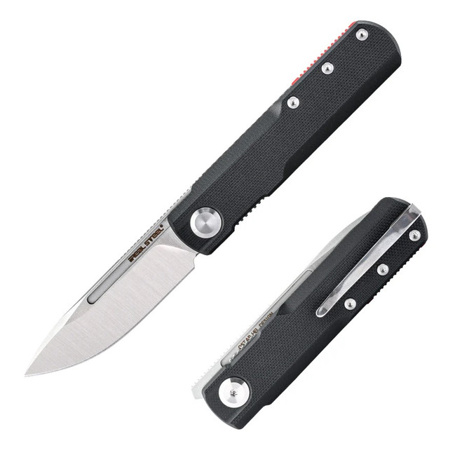 Real Steel G-Drop Folding Knife Black G10 Handle Nitro-X7 Plain Edge 7802SB