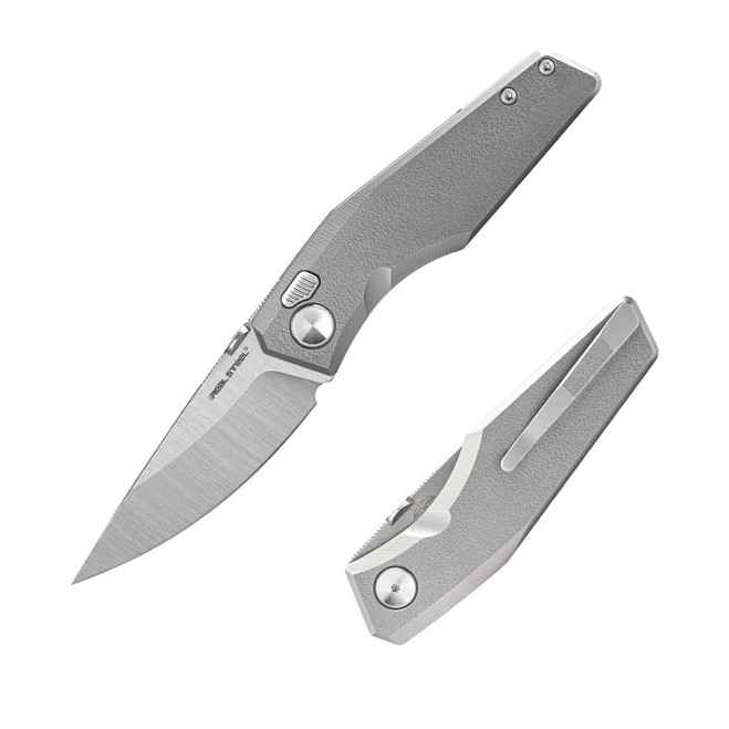 Real Steel Spectrum Premium Folding Knife Gray Titanium Handle Vanax SuperClean Plain Edge Stonewash Finish 7141T2