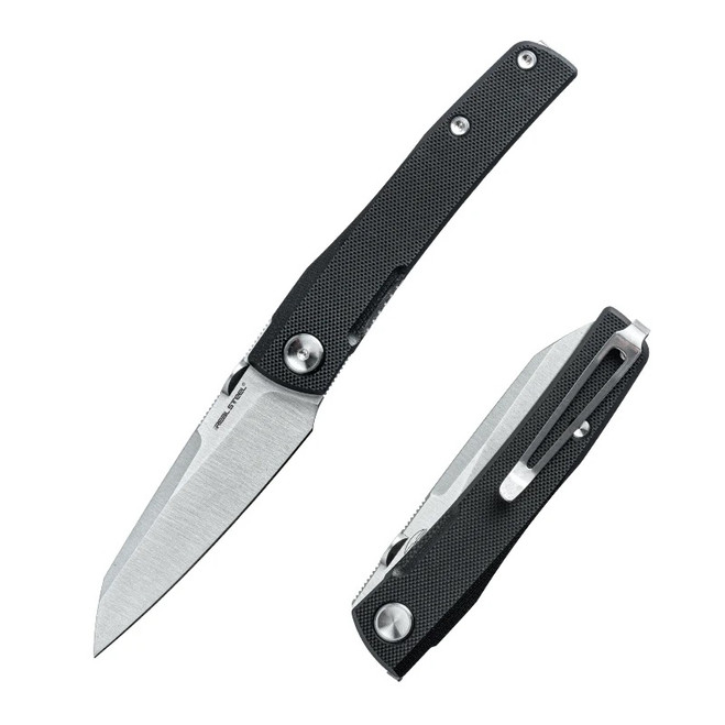 Real Steel Destra Folding Knife Grooved Black G10 Handle Nitro-V