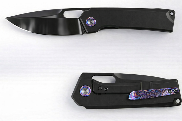 (Pre-Order Arrives in June) Vanguard Breaker Integral Pocket Knife Black DLC Titanium Handle Semi-Mirror DLC Vanax Blade