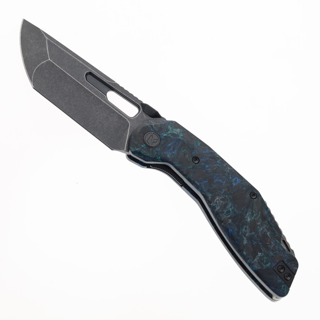 Ketuo Yakuza Folding Knife Teal Green Carbon Fiber Handle 154CM Plain Edge Black Stonewash Finish