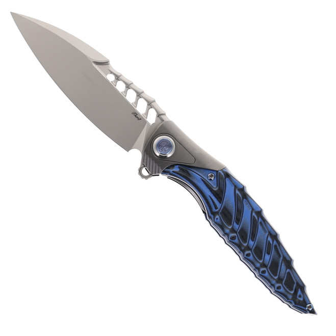 Rike Thor7 Foldiing Knife Blue G10/Titanium Handle 154CM Drop Point Plain Edge Beadblast Finish