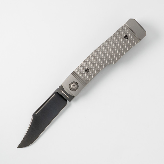 Jack Wolf Gunslinger Jack Folding Knife Titanium Cross Hatch Handle Black DLC S90V Blade Slip Joint Knife