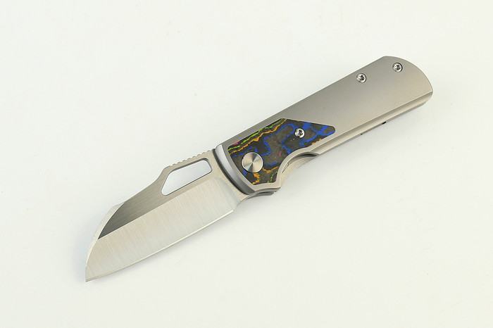 (Coming in March) Divo Knives Pony Stout V2 Folding Knife Beadblasted  Titanium w/ 80's Camo Satin Vanax Blade