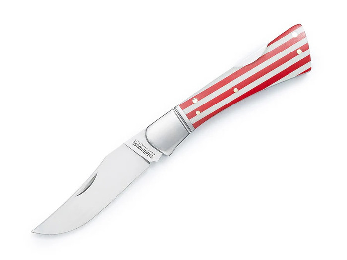 Finch Flying Goddess Barber's Delight Folding Knife Red/White G10 Handle 14C28N Clip Point Plain Edge Satin Finish FlySHKS-FG019
