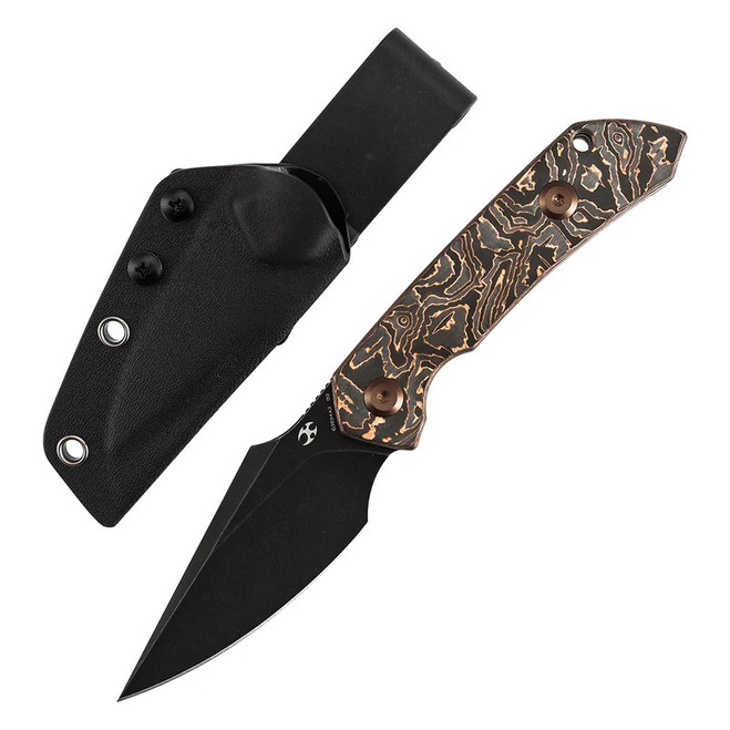 Kansept Fenrir Fixed Blade Knife Copper Carbon Fiber Handle D2 Wharncliffe Plain Edge Blackwash Finish G3034A2