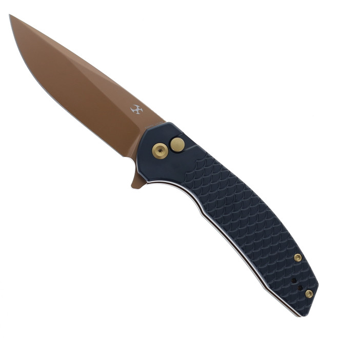 Kansept Accipiter Folding Knife Black Aluminum Handle 14C28N Plain Edge Rose Gold Finish T1007F6