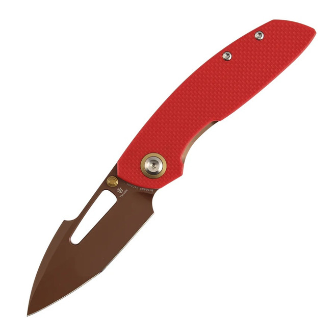 Tenable Link Folding Knife Red G10 Handle 14C28N Harpoon Plain Edge Rose Gold Finish B1068A3