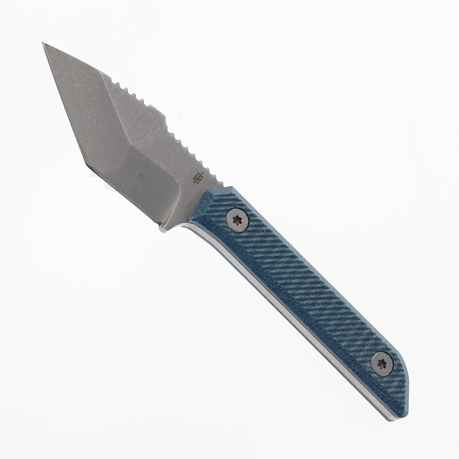 TacKnives Mini Marlin Fixed Blade Knife Blue Micarta Handle 14C28N Plain Edge Stonewash Finish