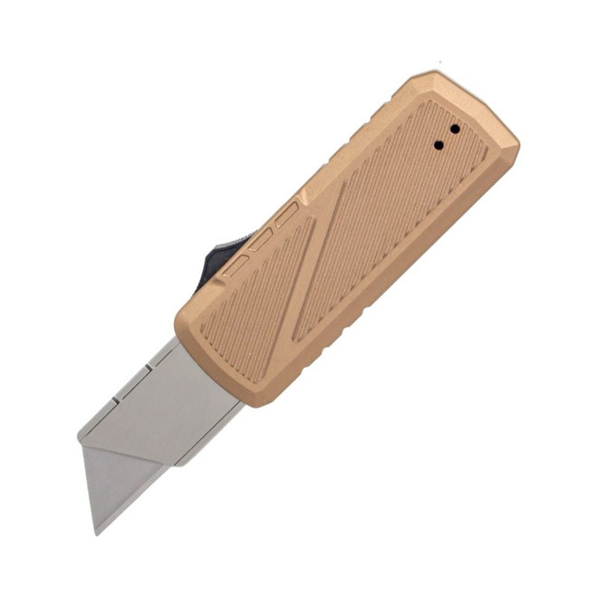 TacKnives Zipper OTF Automatic Utility Knife Brown Aluminum Handle SK5 Razor Blade Plain Edge