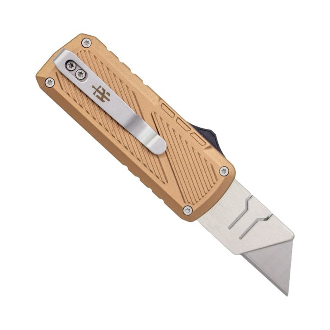 TacKnives Zipper OTF Automatic Utility Knife Brown Aluminum Handle