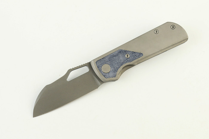 (Coming in March) Divo Knives Pony Stout V2 Folding Knife Dark Bead Blasted Titanium w/ Blue Denim Micarta Darkwashed Vanax Blade