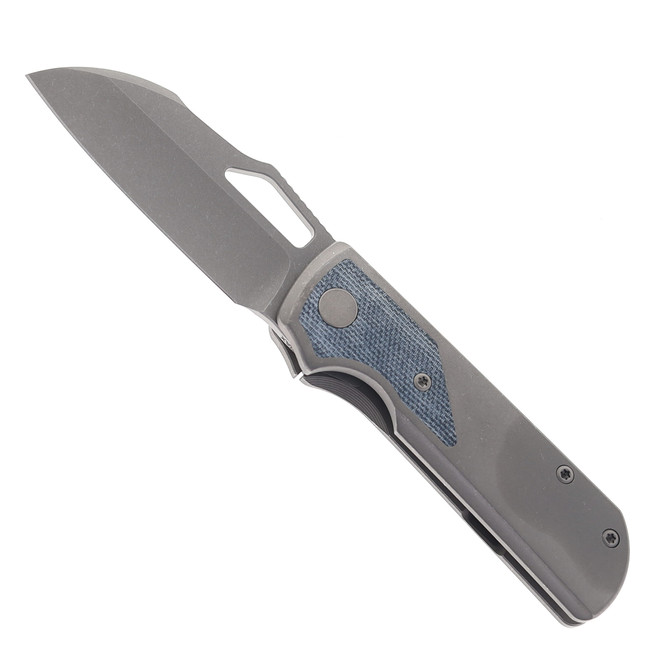 (Dropping 3-27 @12PM EST) Divo Knives Pony Stout V2 Folding Knife Dark Bead Blasted Titanium w/ Blue Denim Micarta Darkwashed Vanax Blade