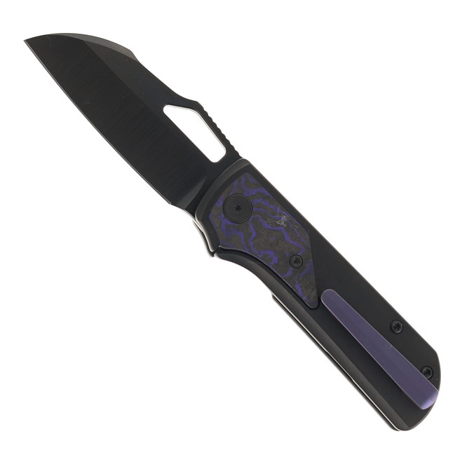(Dropping 3-27 @12PM EST) LEFT Handed Divo Knives Pony Stout V2 Folding Knife Black PVD Titanium w/ Purple Camo Carbon Satin DLC Vanax Blade