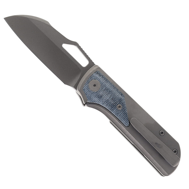 (Dropping 3-27 @12PM EST) LEFT Handed Divo Knives Pony Stout V2 Folding Knife Dark Bead Blasted Titanium w/ Blue Denim Micarta Darkwashed Vanax Blade