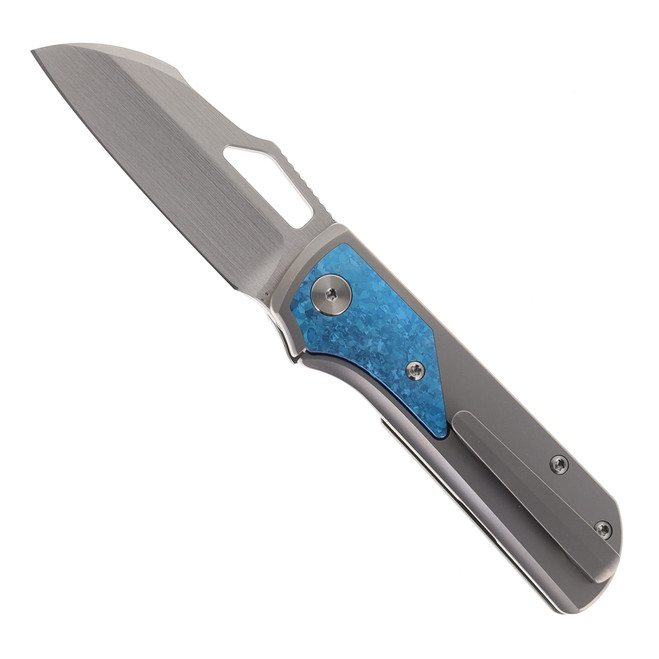 (Dropping 3-27 @12PM EST) LEFT Handed Divo Knives Pony Stout V2 Folding Knife Bead Blasted w/ Blue Crystalized Titanium Satin Vanax Blade