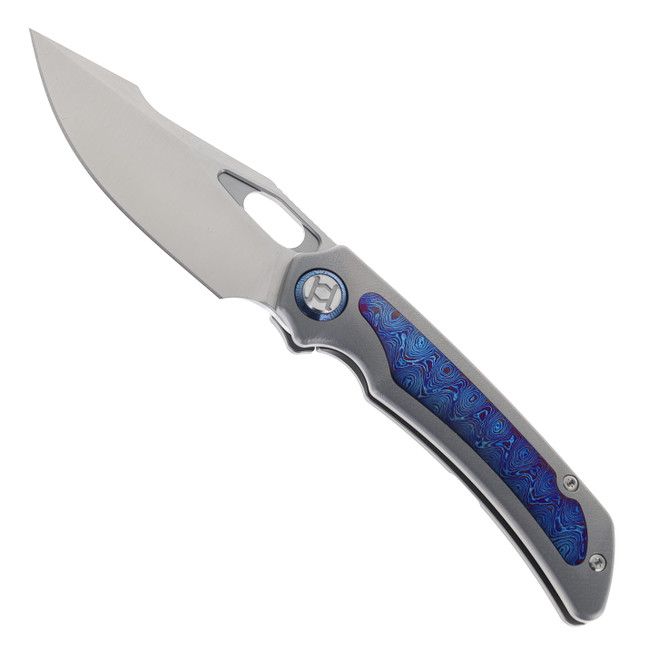 Kunwu Jericho Folding Knife Titanium/Timascus Handle VANAX Plain Edge Satin Finish K713T-2