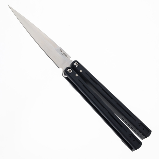 Pro-Tech FlyFather 2 Black Aluminum Channel Handles 154CM Satin Blade Balisong Butterfly Knife FF2101