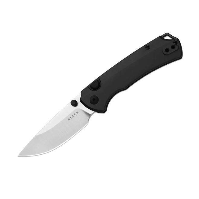 Kizer T1 BD Folding Knife Gray Aluminum Handle Elmax Drop Point Plain Edge Satin Finish Ki3490.2BDA1