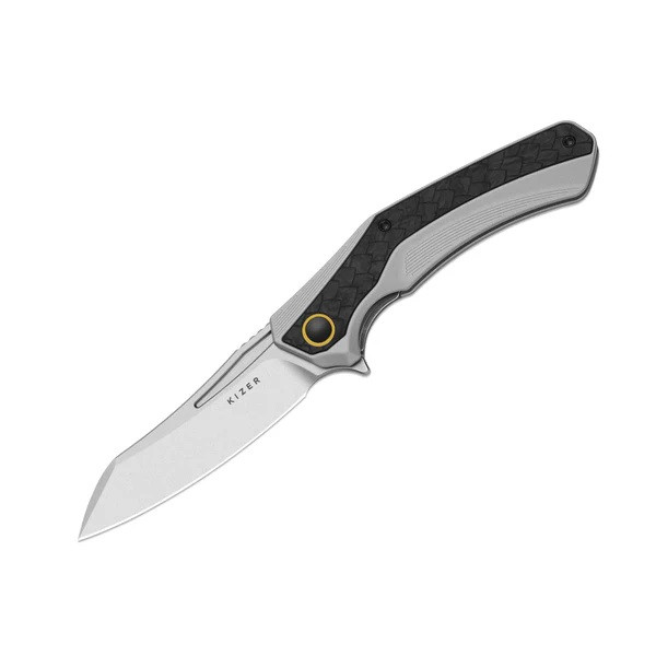 Kizer Draca Folding Knife Aluminum/Carbon Fiber Handle S45VN Sheepsfoot Plain Edge Stonewash Finish Ki4751A1