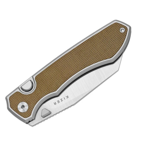 Kizer Wharning Folding Knife Aluminum/Brown Norplex UltreX Handle