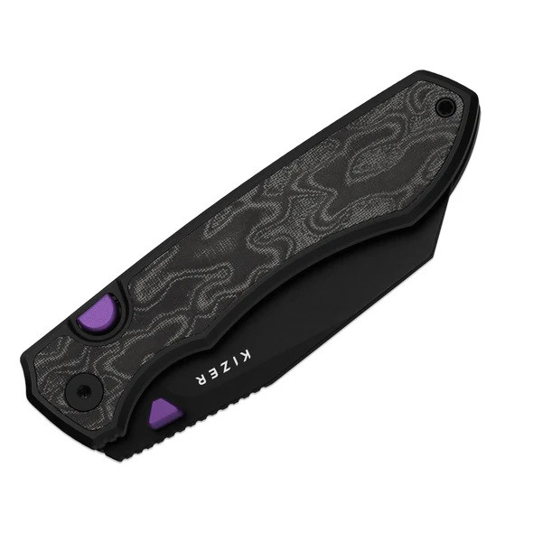 Kizer Wharning Folding Knife Black/White Aluminum/Norplex UltreX