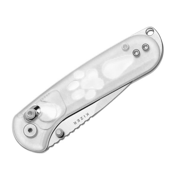 Kizer Buddy II Folding Knife White Acrylic Handle AEB-L Drop Point