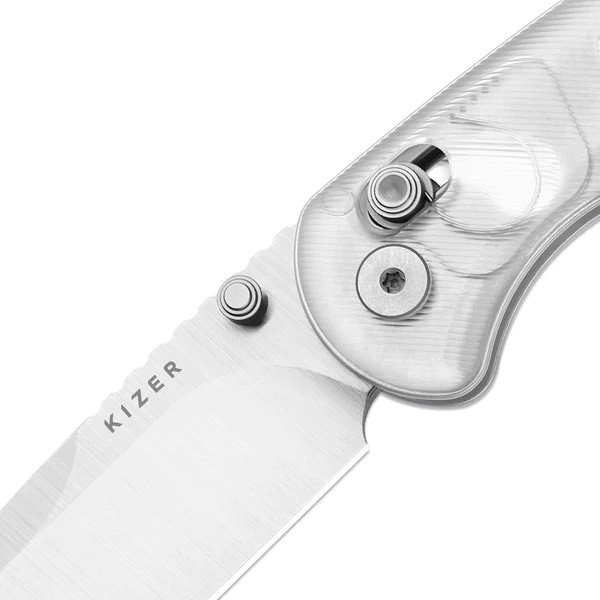 Kizer Buddy II Folding Knife White Acrylic Handle AEB-L Drop Point