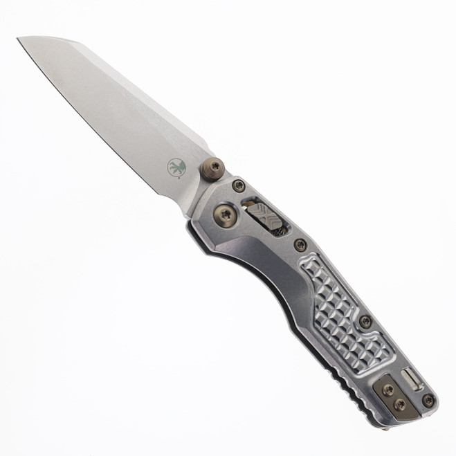 Microtech MSI Mini RAM-LOK Folding Knife Marfione Select Frag Pattern Titanium Handle M390MK Stonewashed Modified Sheepsfoot Plain Blade 210M-10FRMS5