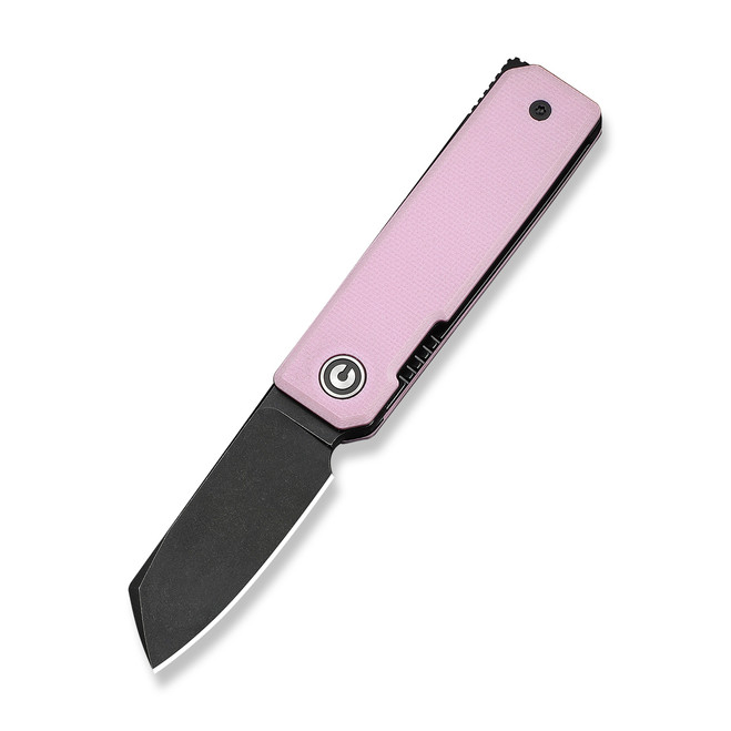 Civivi Kukei Folding Knife Powder Pink G10 Handle Nitro-V Plain Edge Black Stonewash Finish C25036-1