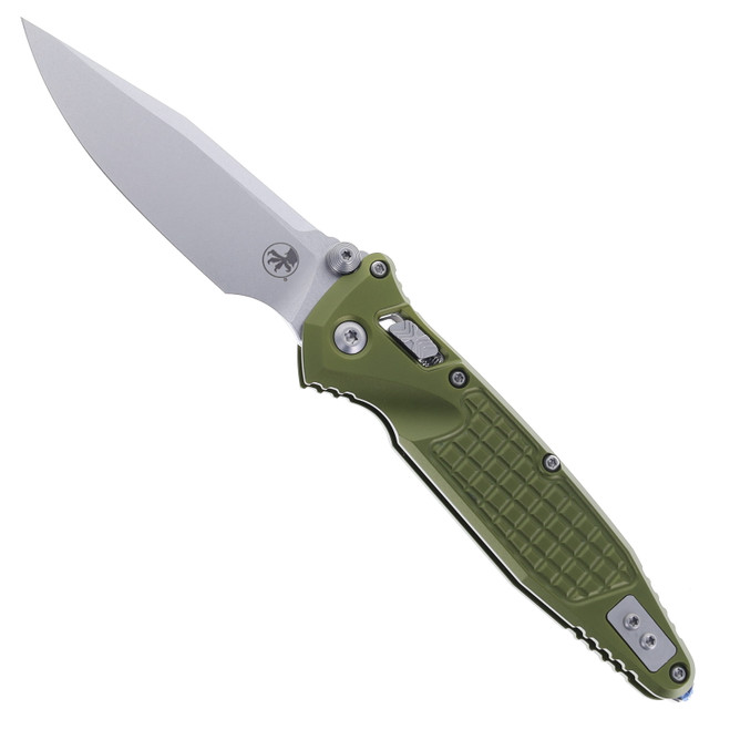 Microtech Socom Ram-Lok Folding Knife OD Green Aluminum Frag Handle S/E Stonewash M390MK Blade 160RL-10FROD