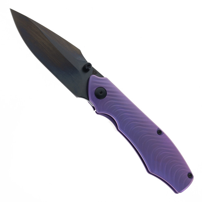 Tuya Dino Folding Knife Purple Titanium Handle S90V Plain Edge Black DLC Finish