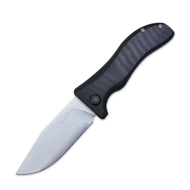 North Mountain Blade Lucky Dog Folding Knife Black Canvas Micarta Handle 3V Plain Edge 2524-3V