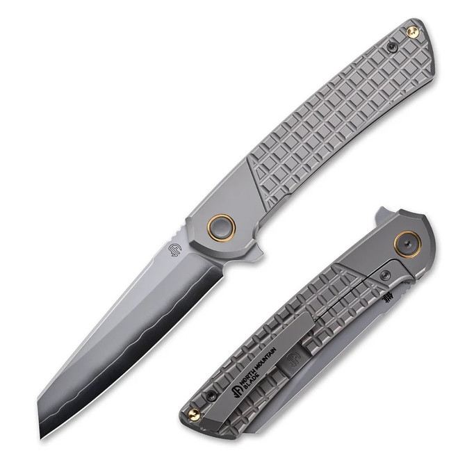 North Mountain Blade Folding Knife Gray Grid Titanium Handle SLD-Magic Tanto Plain Edge 2506-Grid