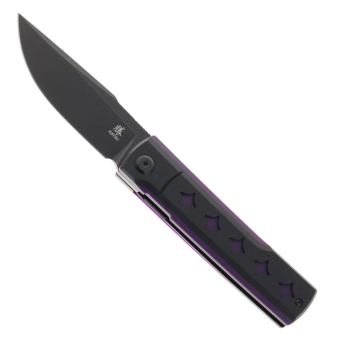 Katsu GENKAI Kage Folding Knife Black/Purple G10 Handle D2 Plain