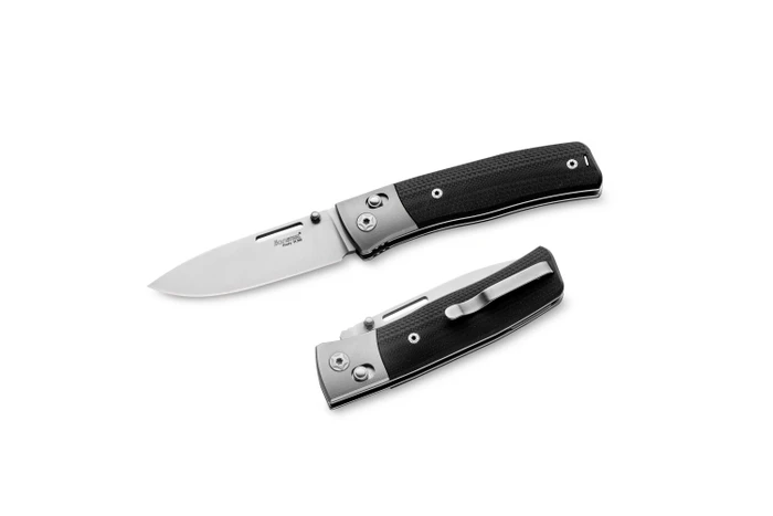 Lion Steel NN2 GBK folding knife with a black handle.